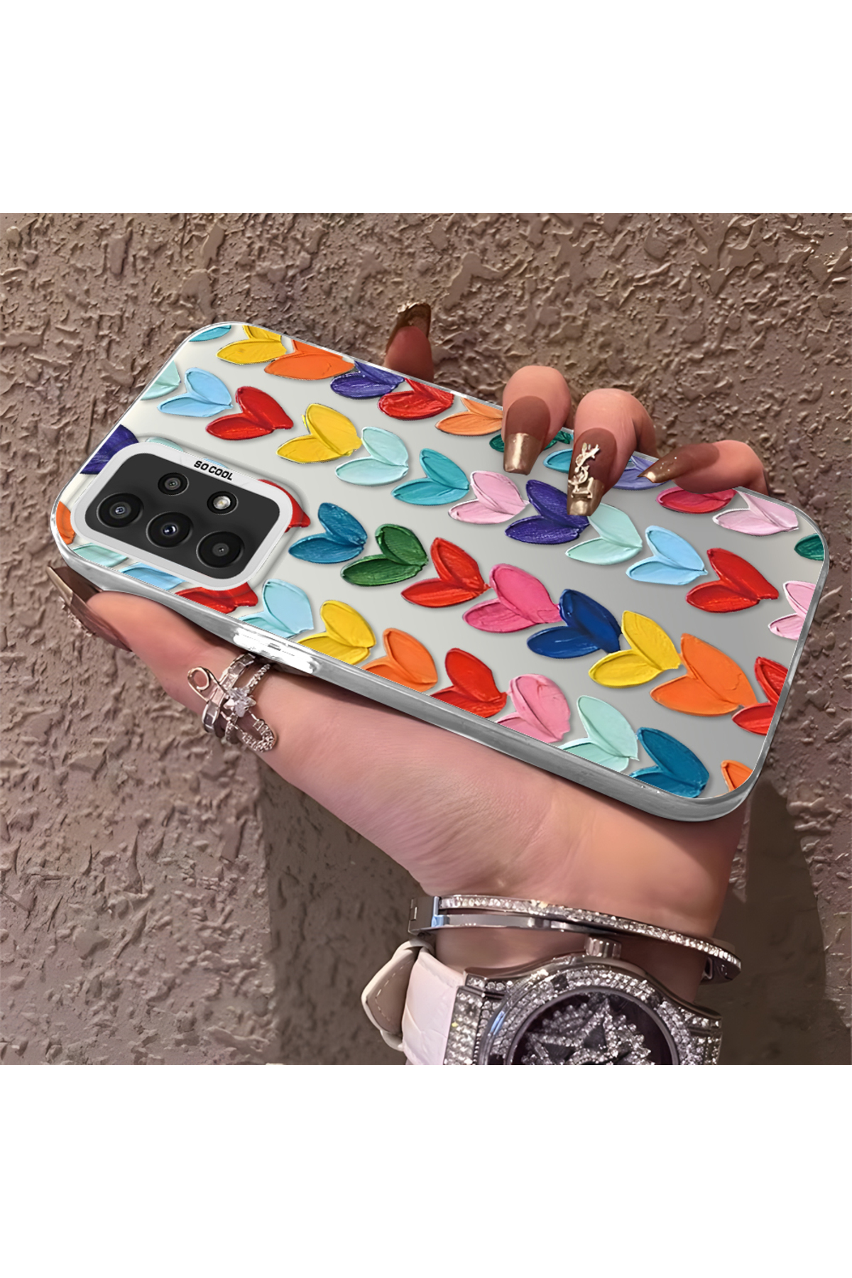 Samsung Galaxy A23 Compatible Silicone Edge Hard Back Anti Fall Pouch Colorful Heart