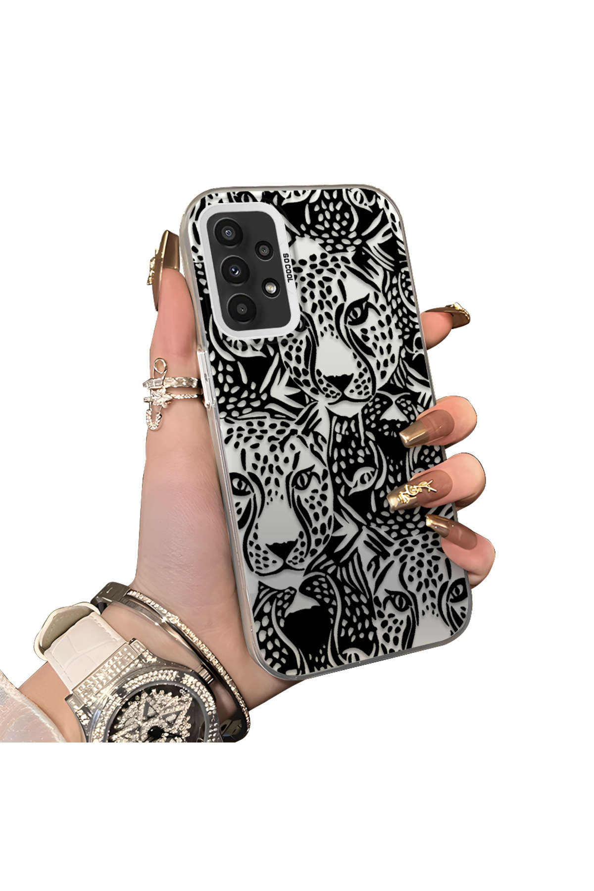 Samsung Galaxy A23 Compatible Silicone Edge Hard Back Anti Fall Pouch Cheetah Figure