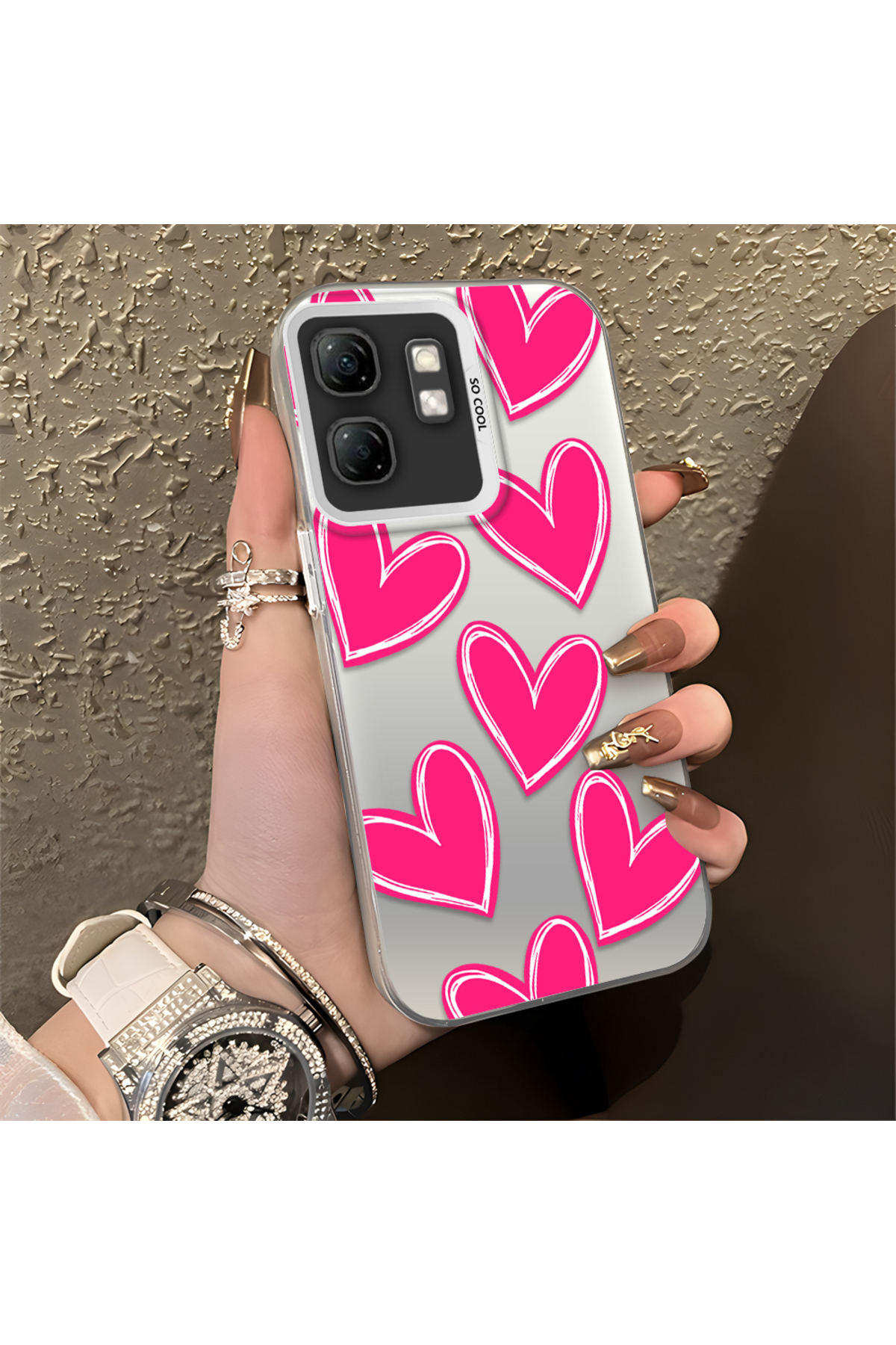 Infinix Hot 50i Compatible Silicone Edge Hard Back Anti Fall Pouch Heart Pattern