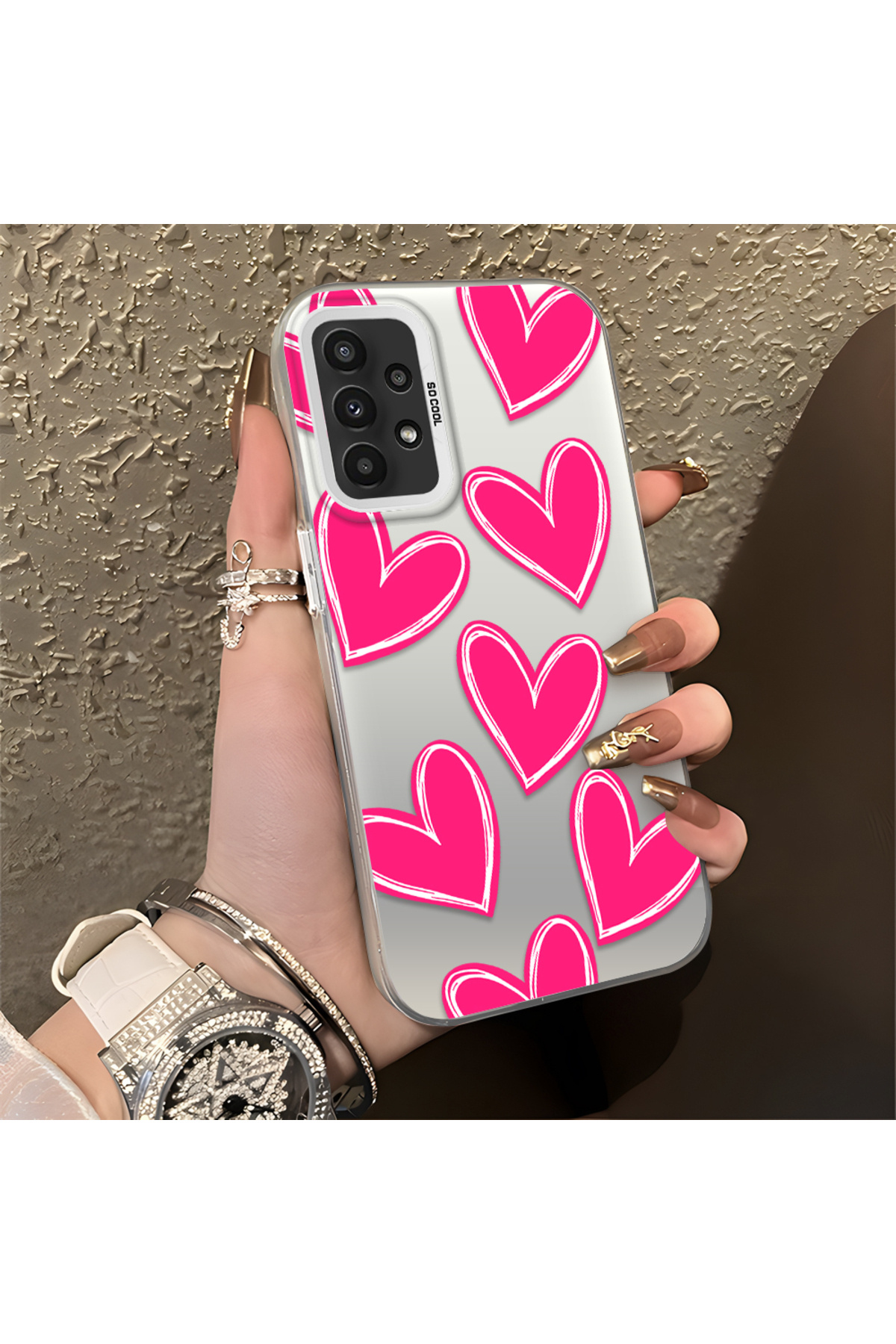 Samsung Galaxy A23 Compatible Silicone Edge Hard Back Anti Fall Case Heart Pattern