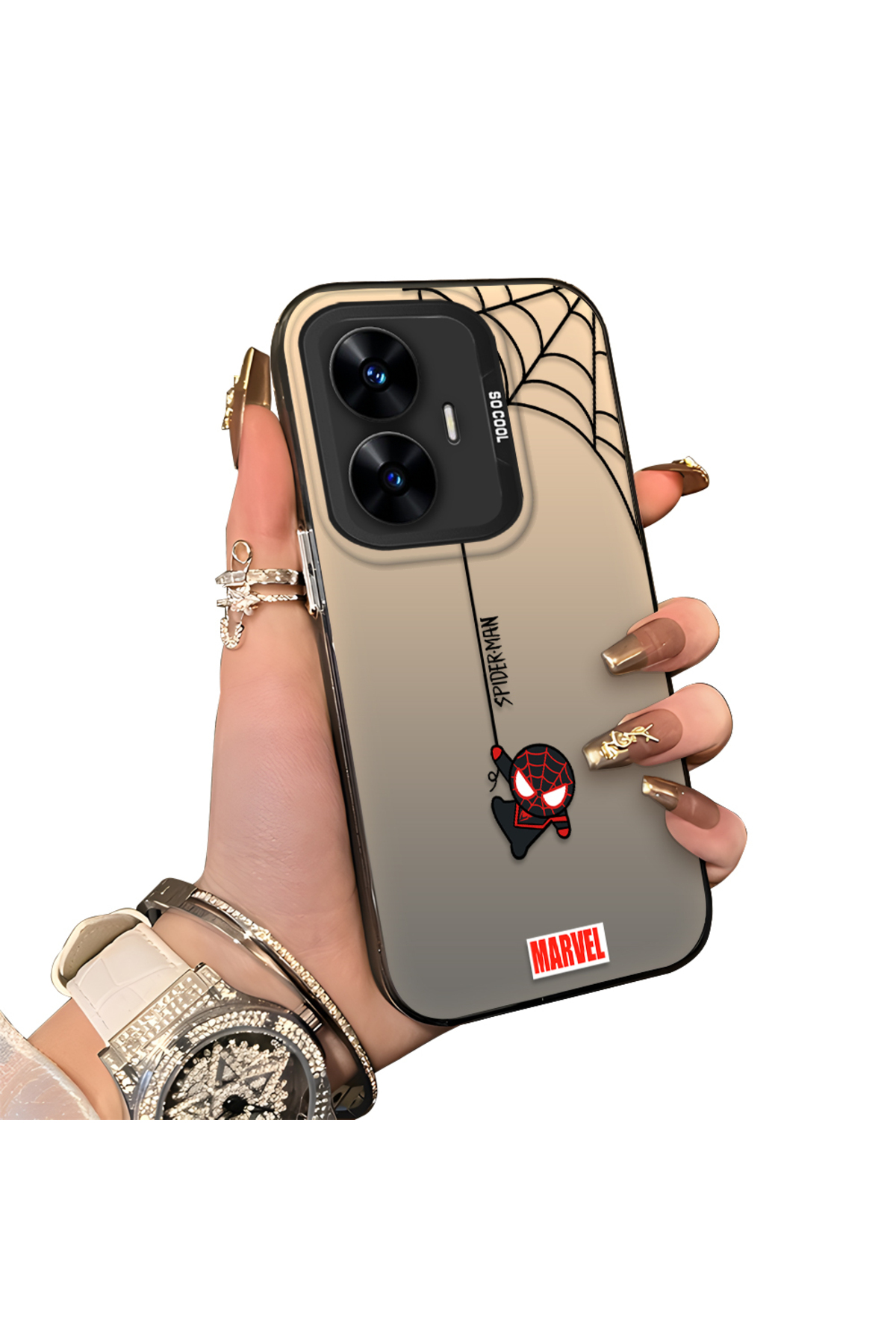 Realme C55 Compatible Silicone Edge Hard Rear Anti Fall Pouch Spiderman