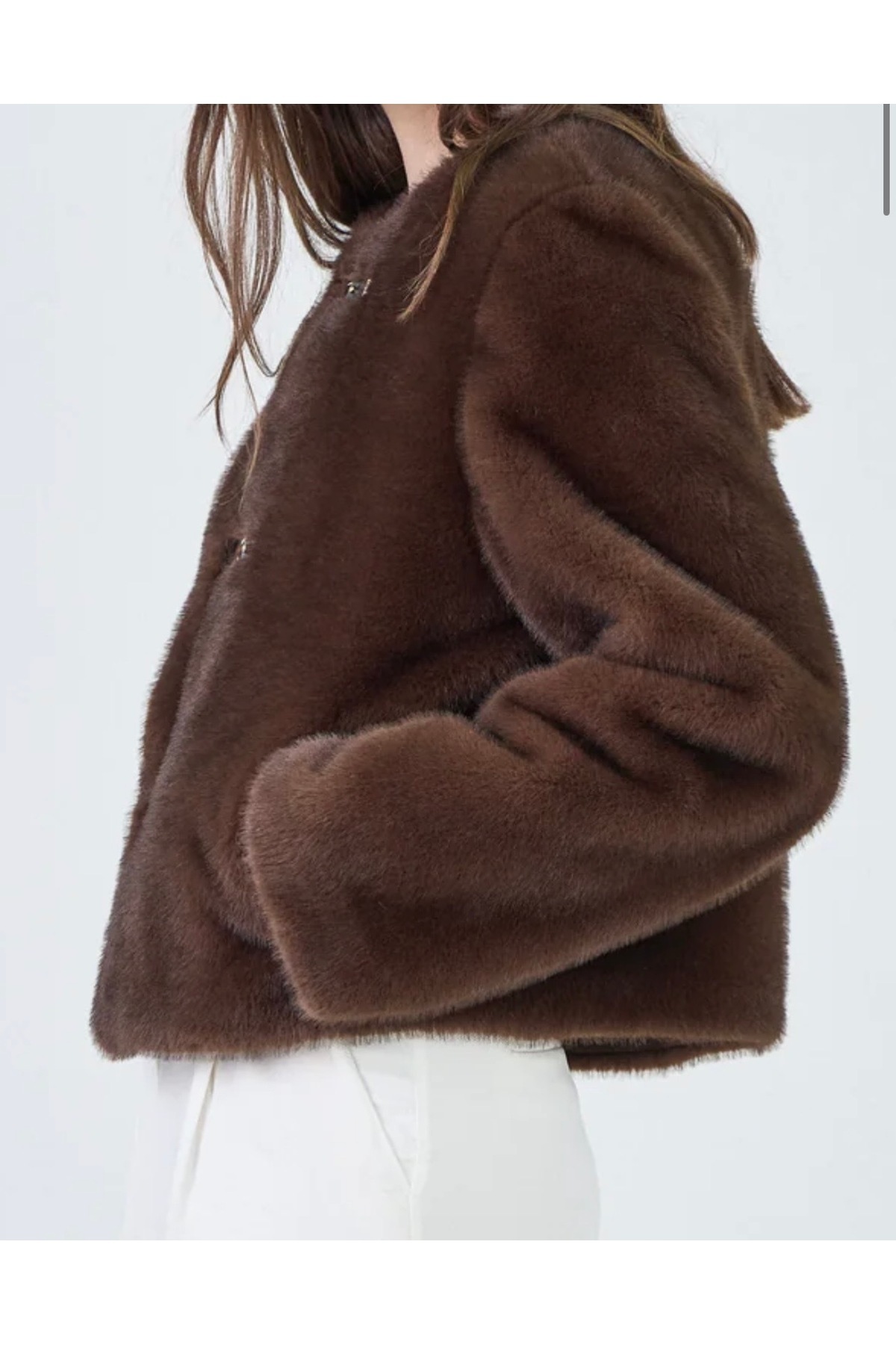 Nuggita  Kahverengi Peluş Kürk Ceket - Görsel 4