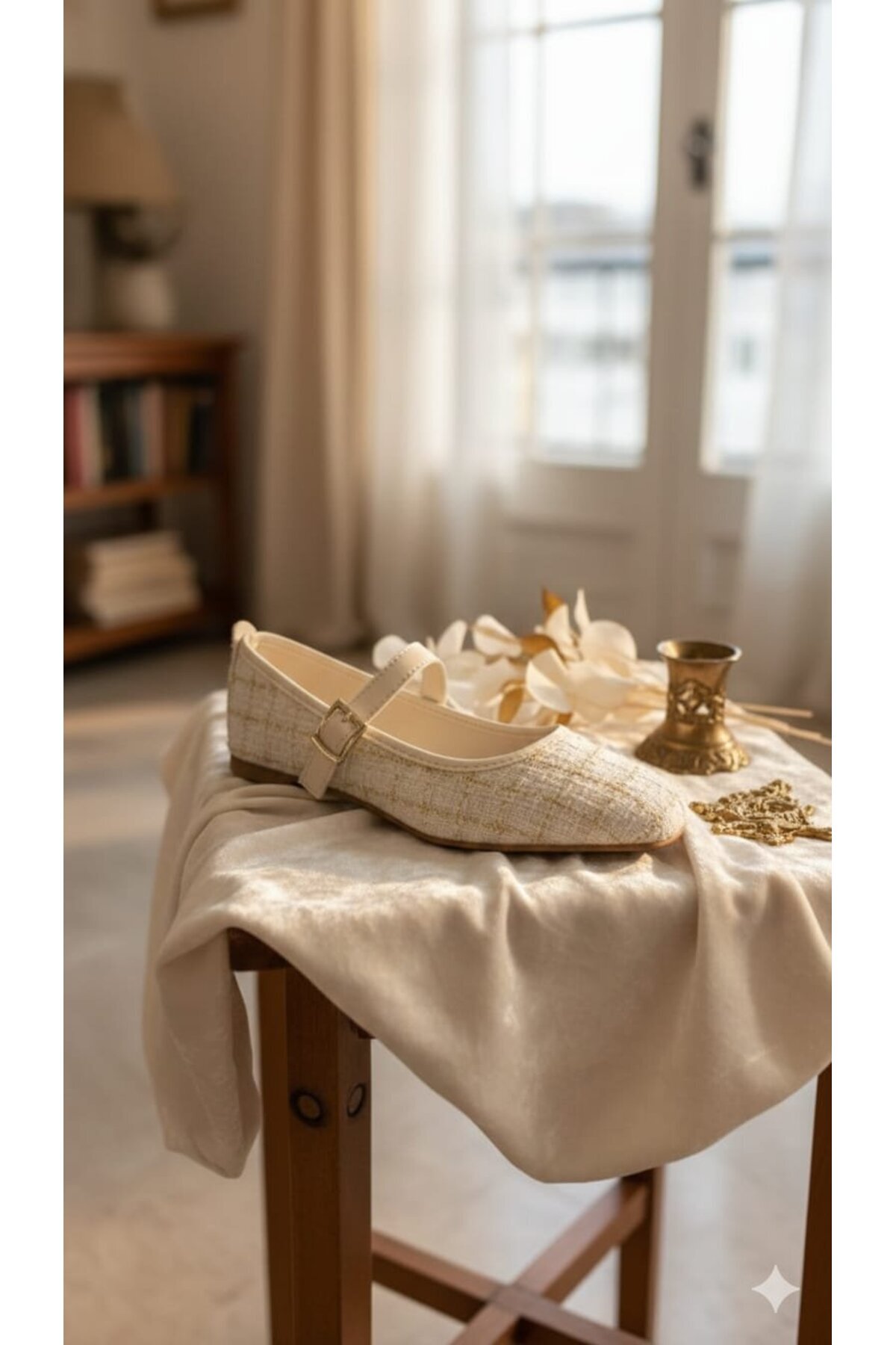 Slipcat  Tüvit Kumaş Mary Jane Babet Şık Tokalı Ortopedik Taban Günlük Ayakkabı - Görsel 7