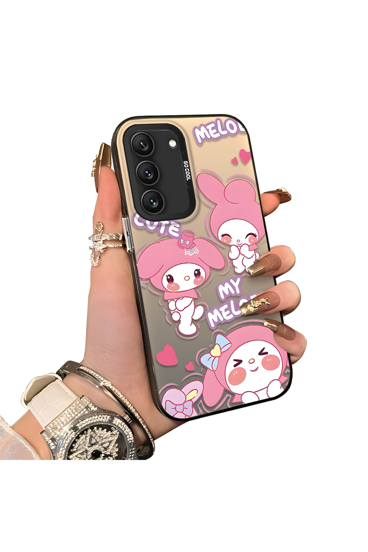 Samsung Galaxy S22 Compatible Protective Silicone Edge Acrylic Rear Kuromi Case
