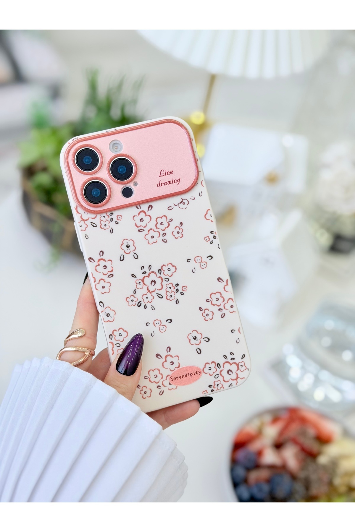 Iphone 16 PROMAX Compatible Coating Camera Print Mini Flower Design Patterned Silicone Case