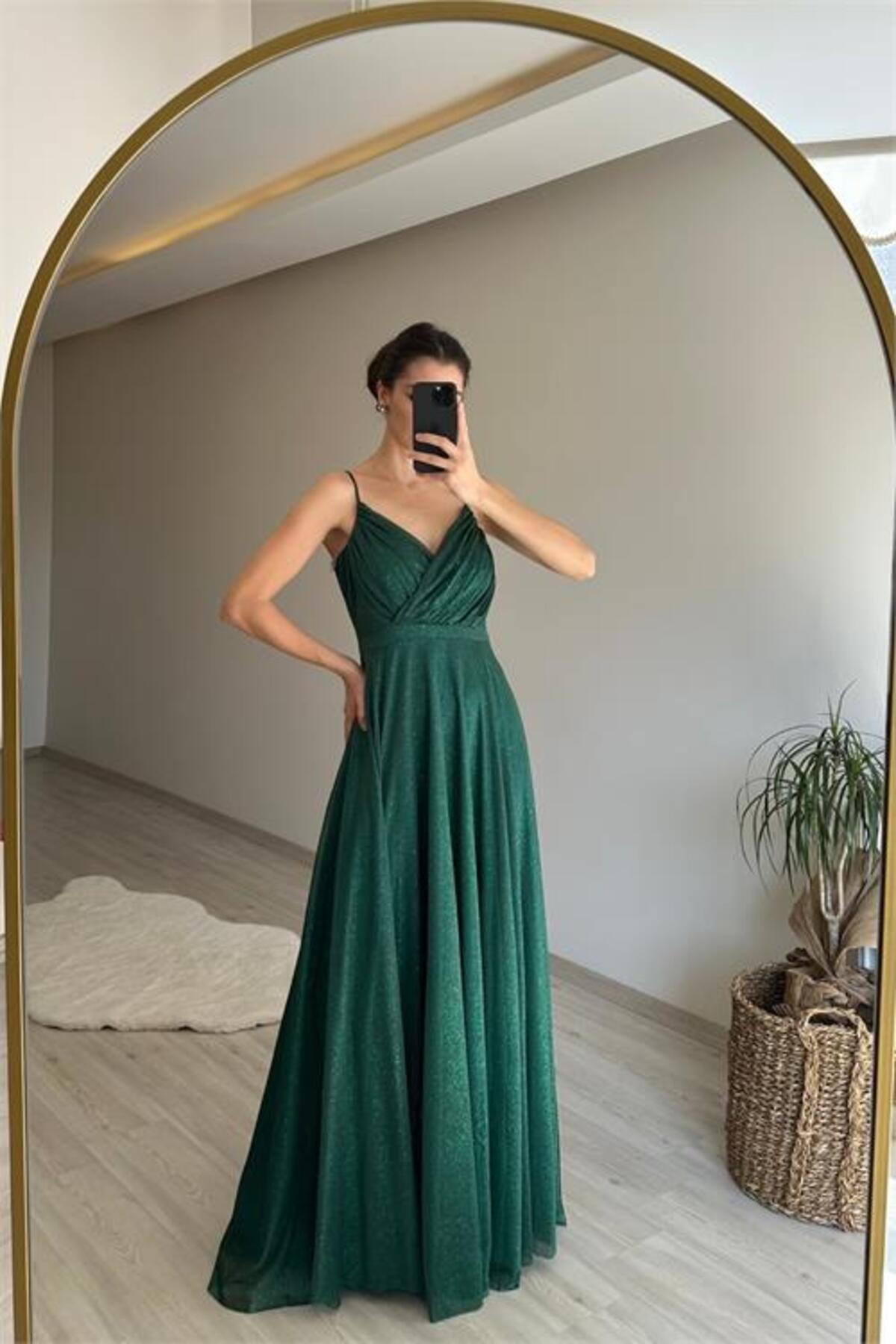 women sparkly strap slit detail chiffon evening dress NM002
