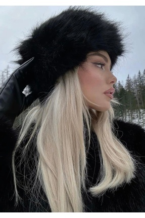 giez Rus Kalpak Model Siyah Kürklü Trend Şapka Kar Şapkası