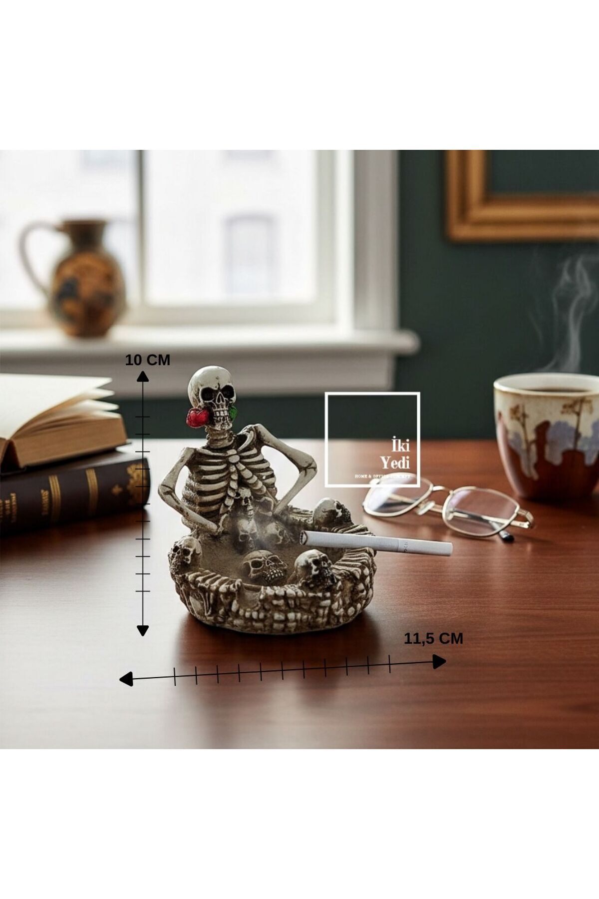 İki Yedi Konsept İskelet Figürlü Dekoratif Küllük, Sıradışı Masaüstü Obje Ev Ofis Aksesuarı Bar Cafe Pub Dekorasyon
