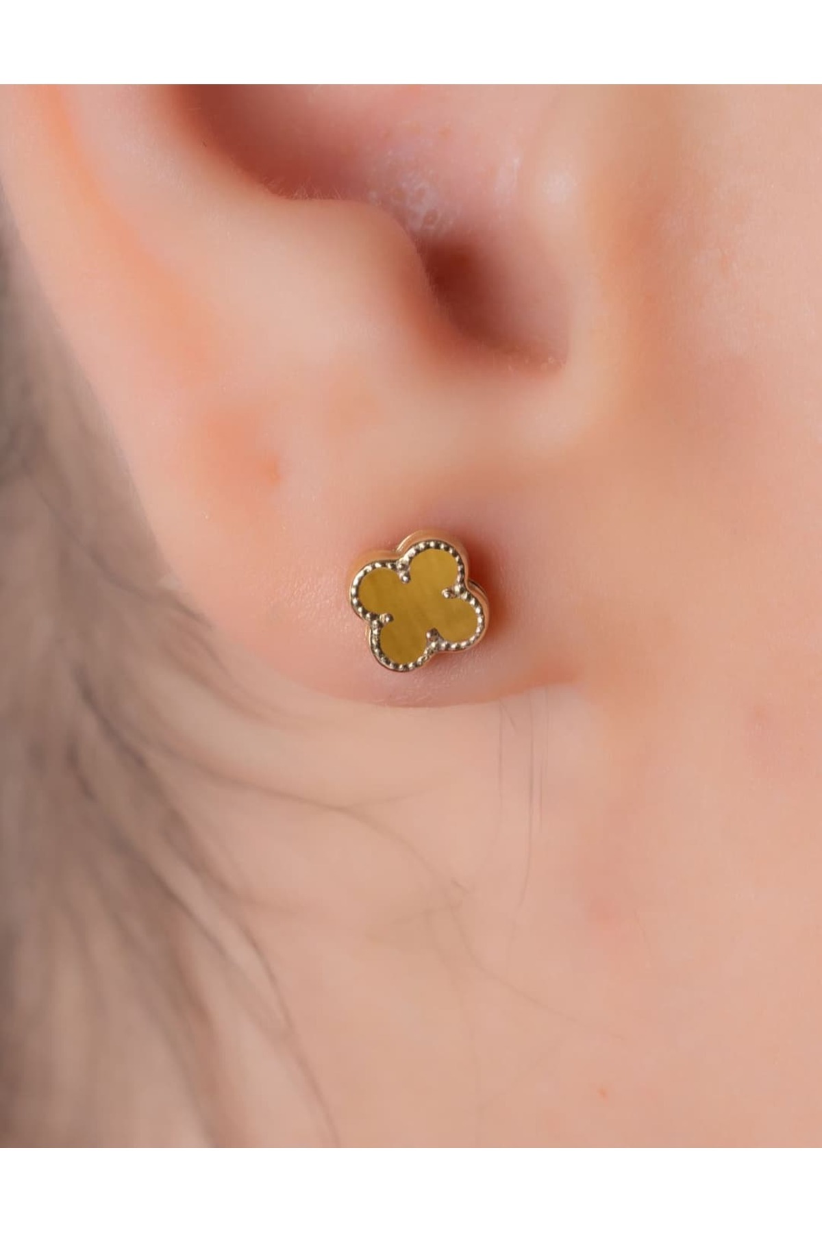 YCL JEWELLERY 14 Ayar Altın Karamel Yonca Küpe 6mm