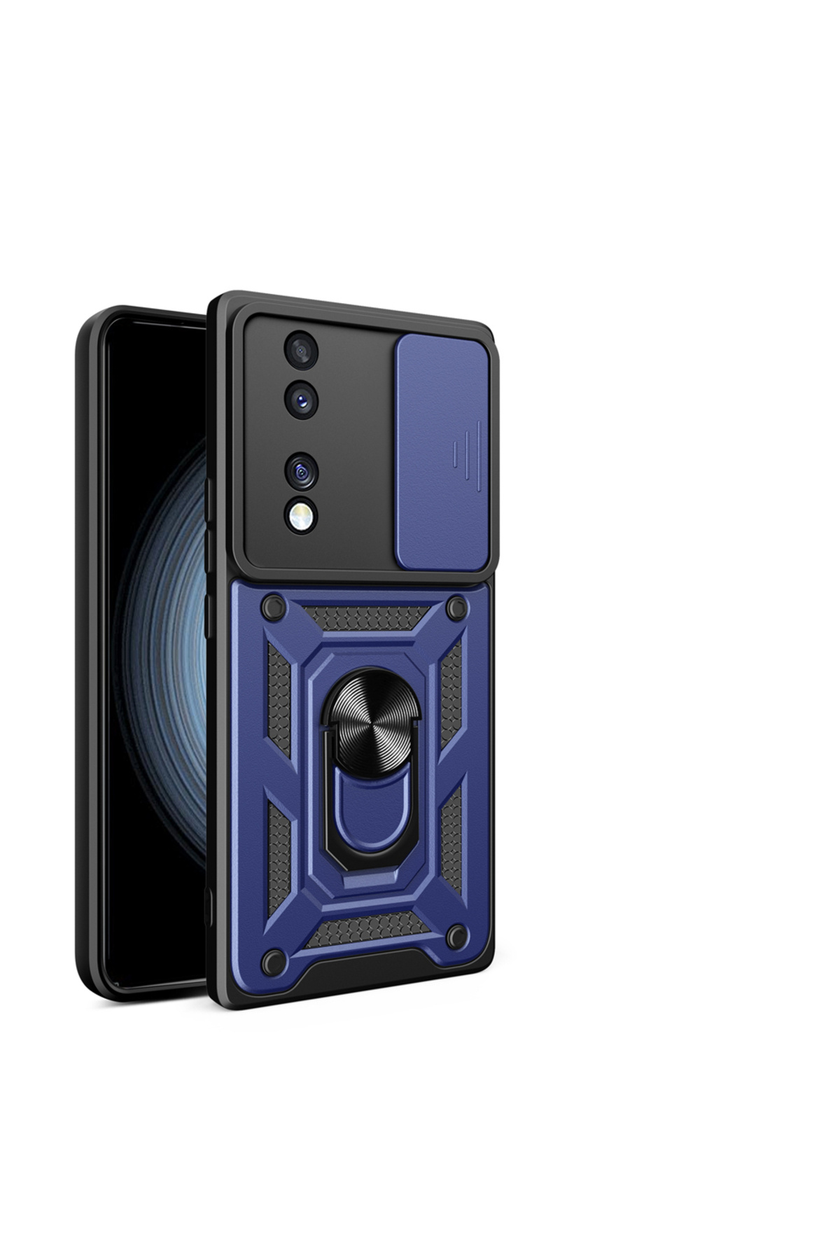 Honor 70 Uyumlu Kılıf Magnetik Standlı Kamera Korumalı NXXA Sürgülü Vega Kapak-Mavi