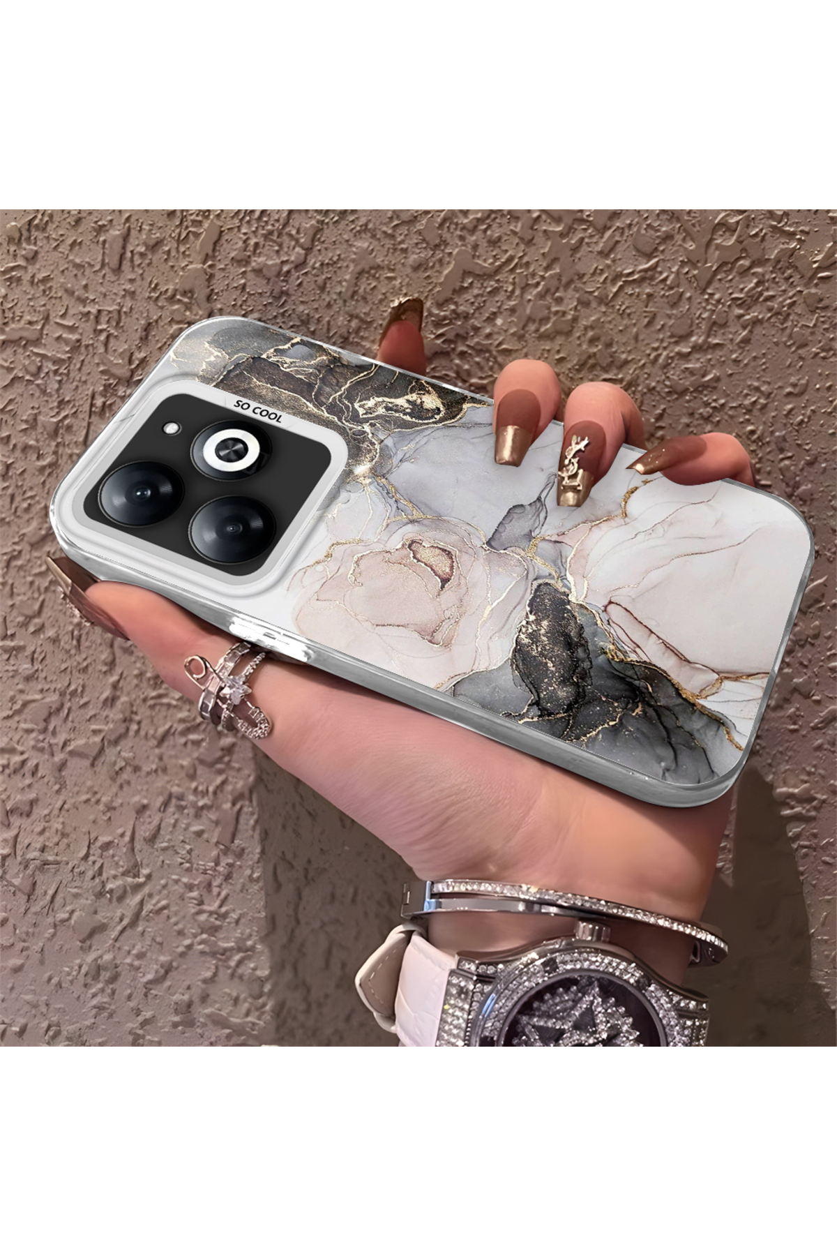 Infinix Hot 40i Compatible Phone Case Camera protection Hard Rear Anti Fall Stone Texture