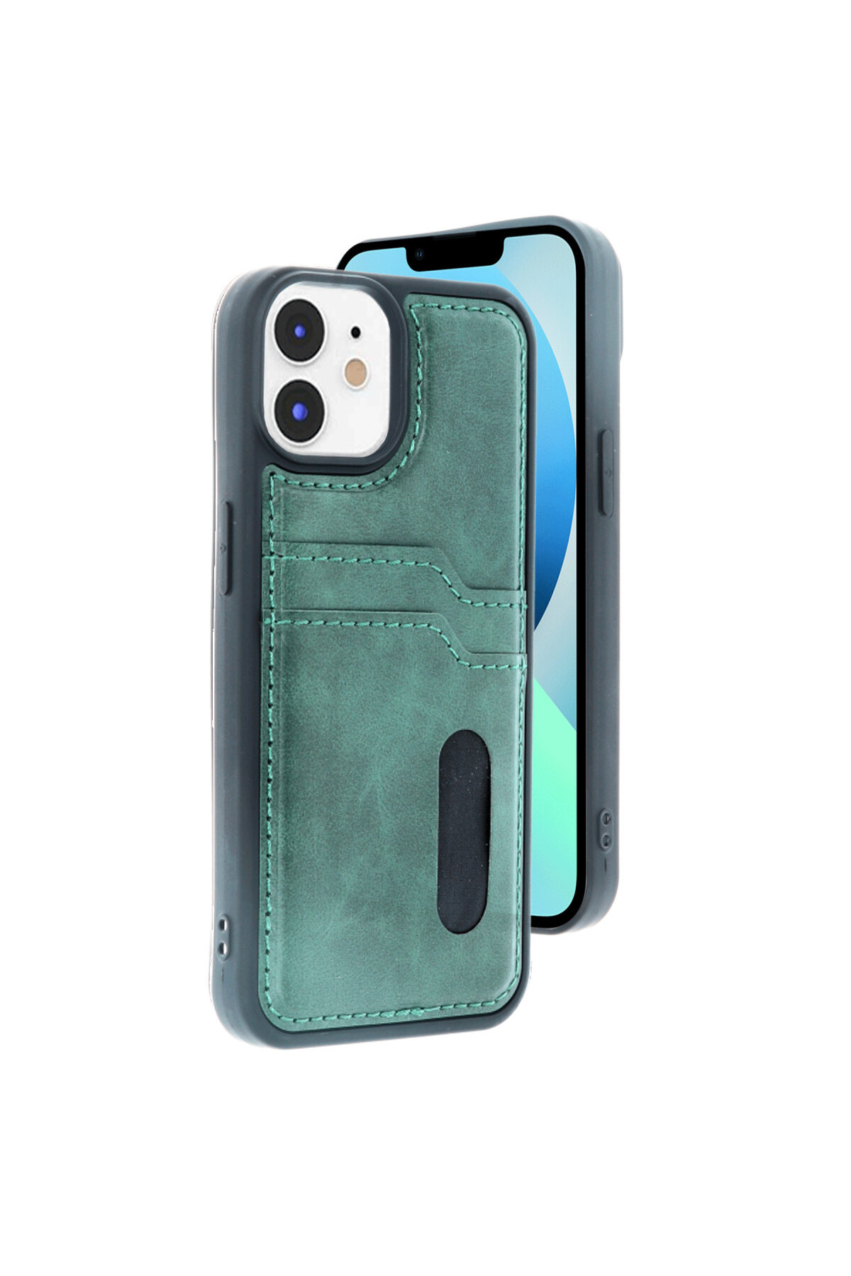 iPhone 11 İçin Uyumlu Kılıf Kart Bölmeli Deri Tasarımlı Kılıf