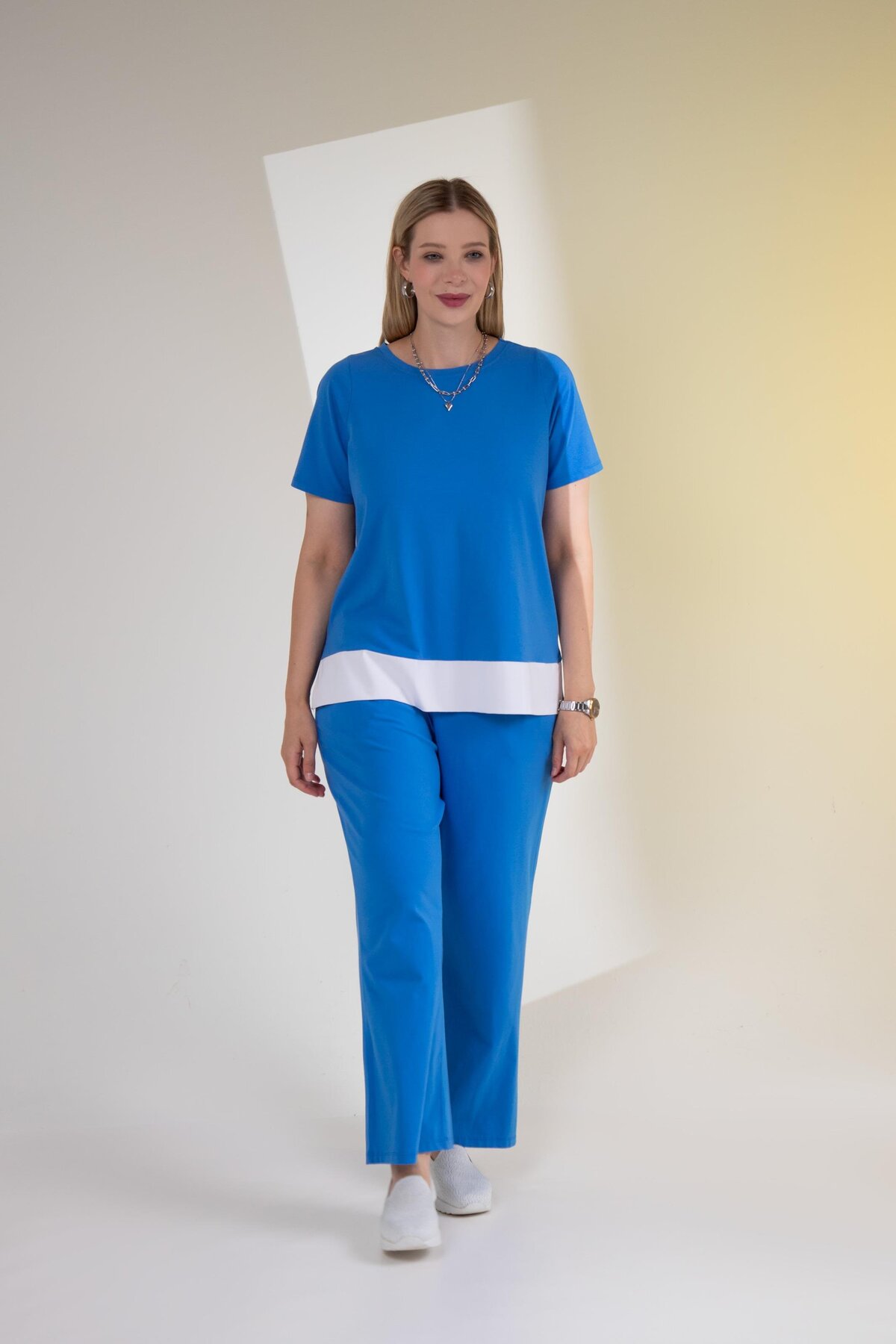 Roxxlen 3330588 Kadın Büyük Beden Mavi GARNİLİ 2'Lİ TAKIM