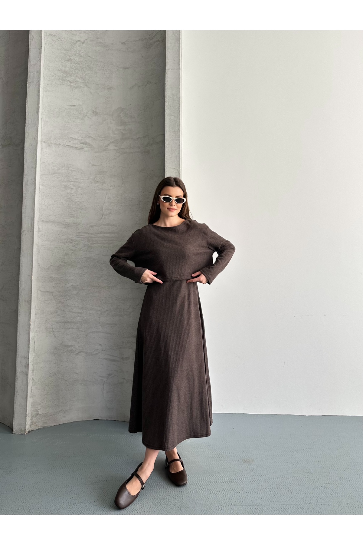 eyyebelle  Kadın Şardonlu Elbise Crop Bluz İkili Takım - Görsel 5