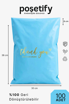 POŞETİFY Premium Renkli Kargo Poşeti 30x38x6 cm | 100 Adet | Thank You Baskıl...