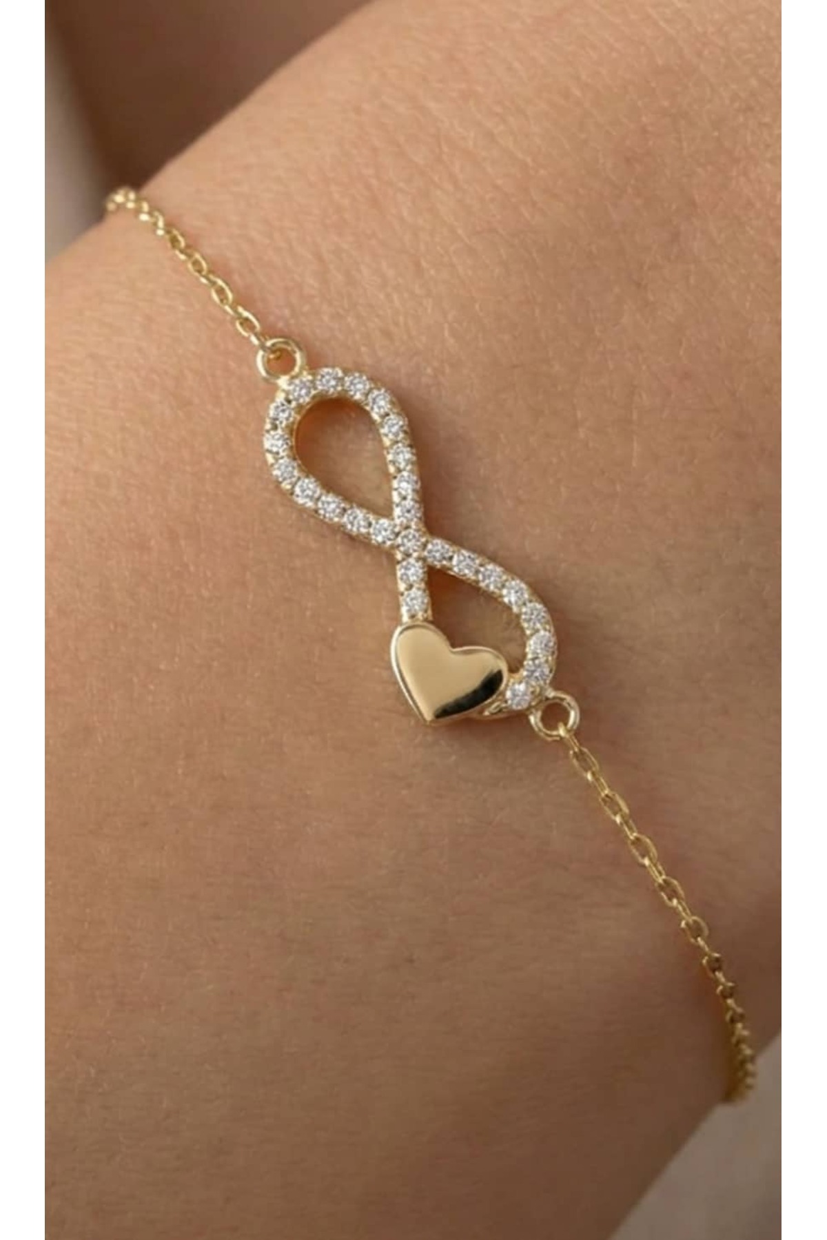 YCL JEWELLERY 14 Ayar Altın Sonsuzluk Kalp Bileklik