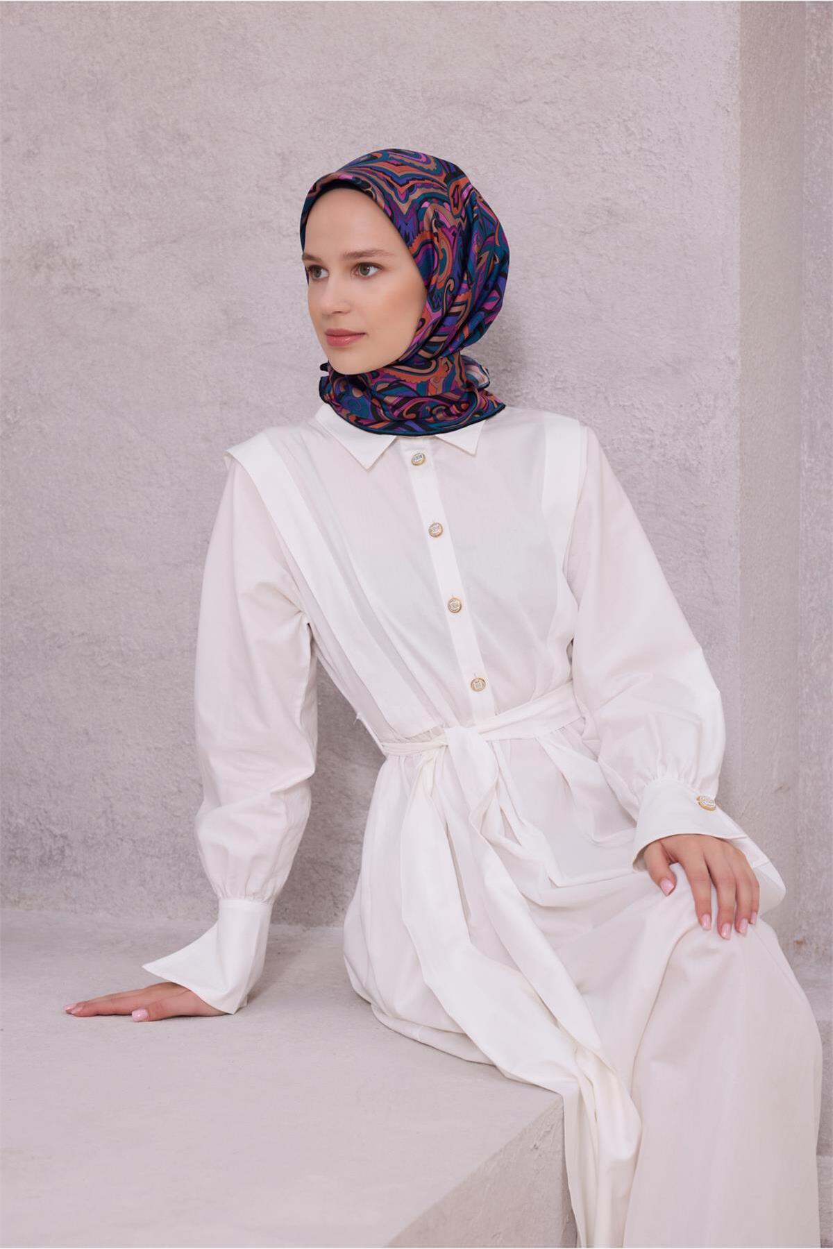 ETNİK DESEN İPEK EŞARP 4222D (TWILL) MOR - 57