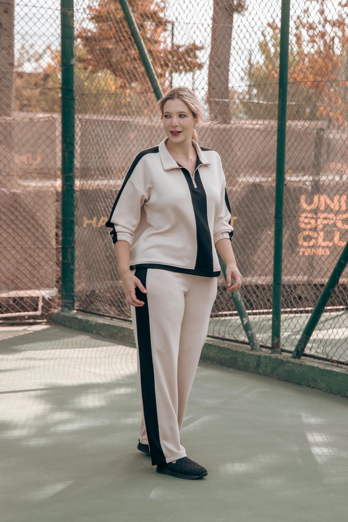 Roxxlen 122196 Kadın Büyük Beden Bej OMUZU TAŞLI-FERMUARLI TAKIM