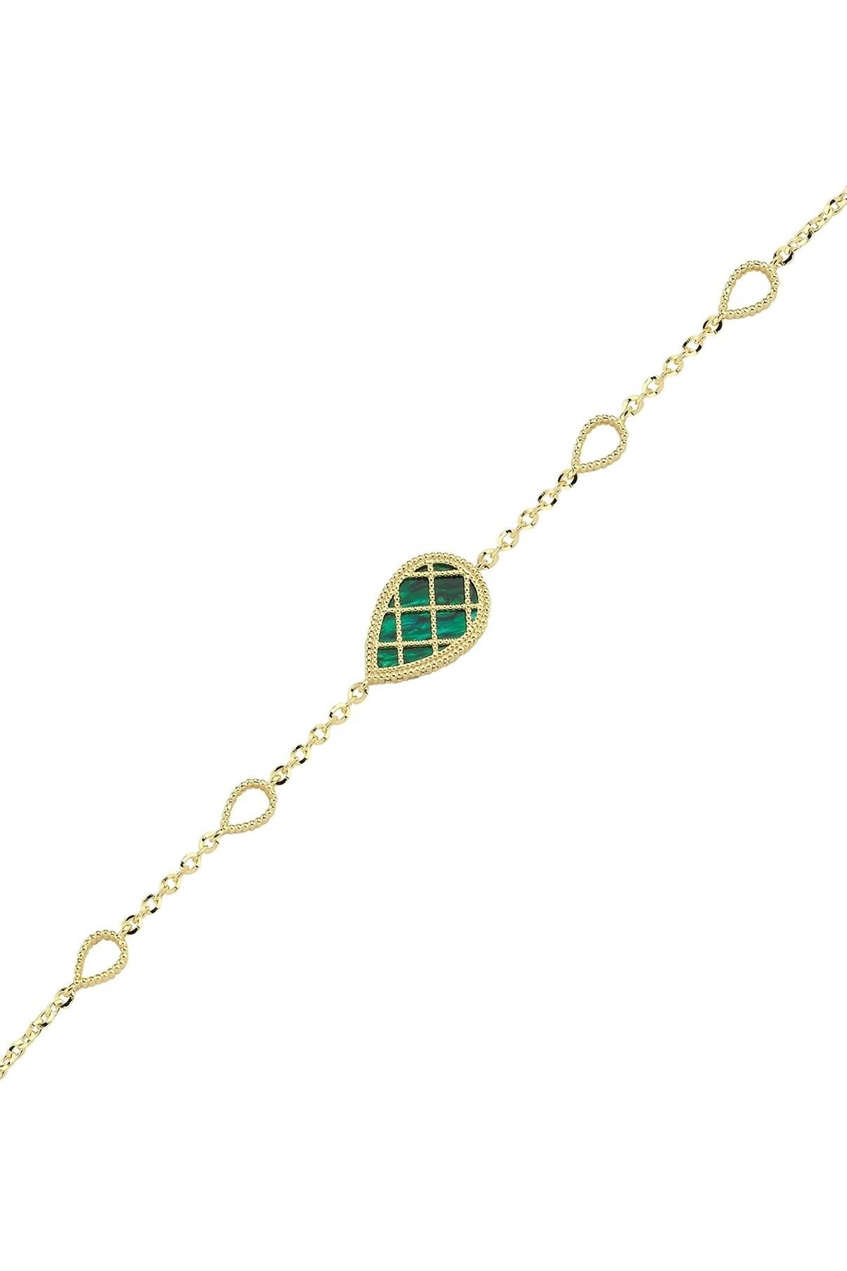 PIRLANT Çift Taraflı Yeşil Beyaz Sedefli Damla Altın Bileklik