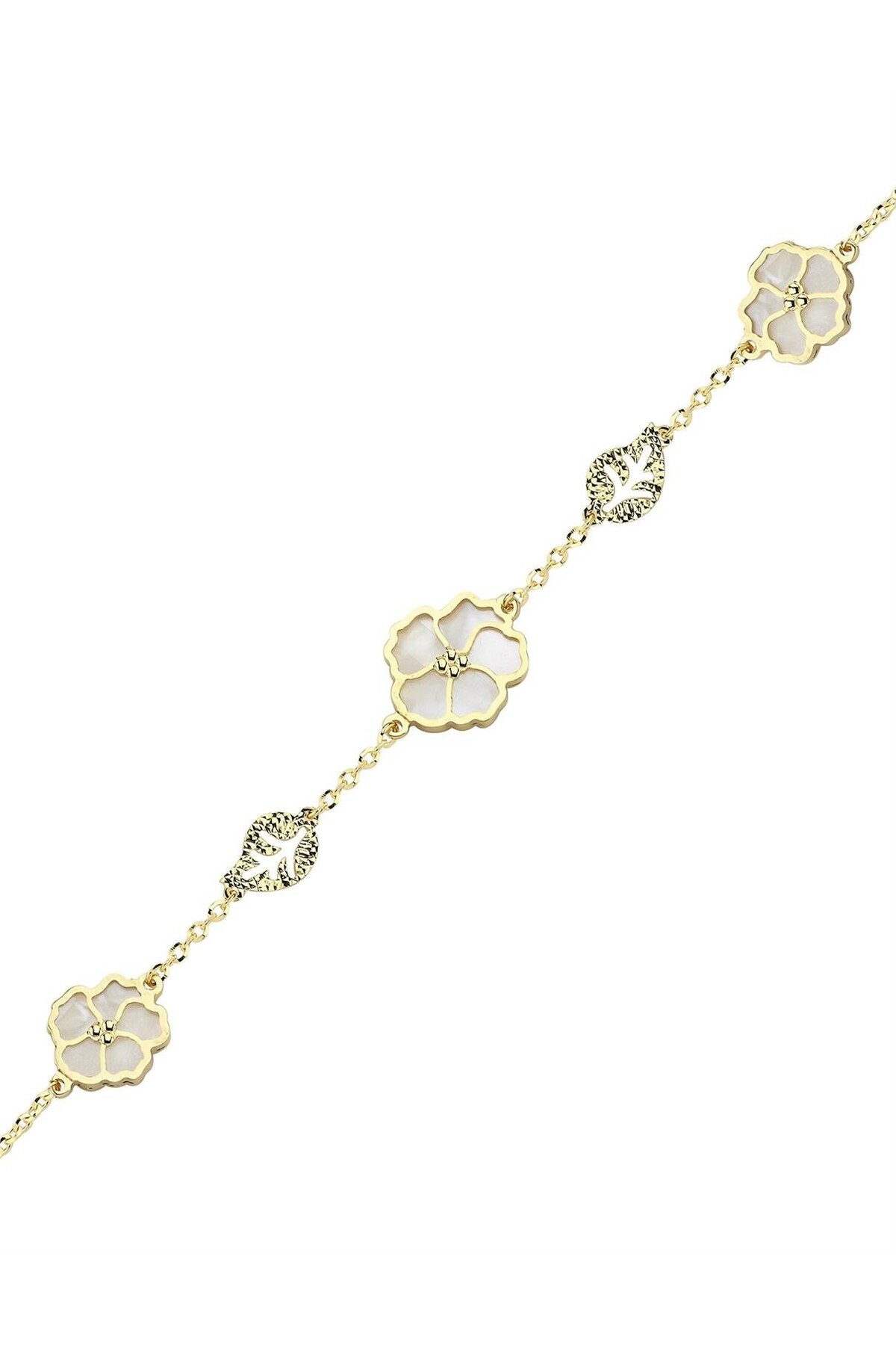 PIRLANT Çift Taraflı Pembe Beyaz Sedefli Altın Bileklik