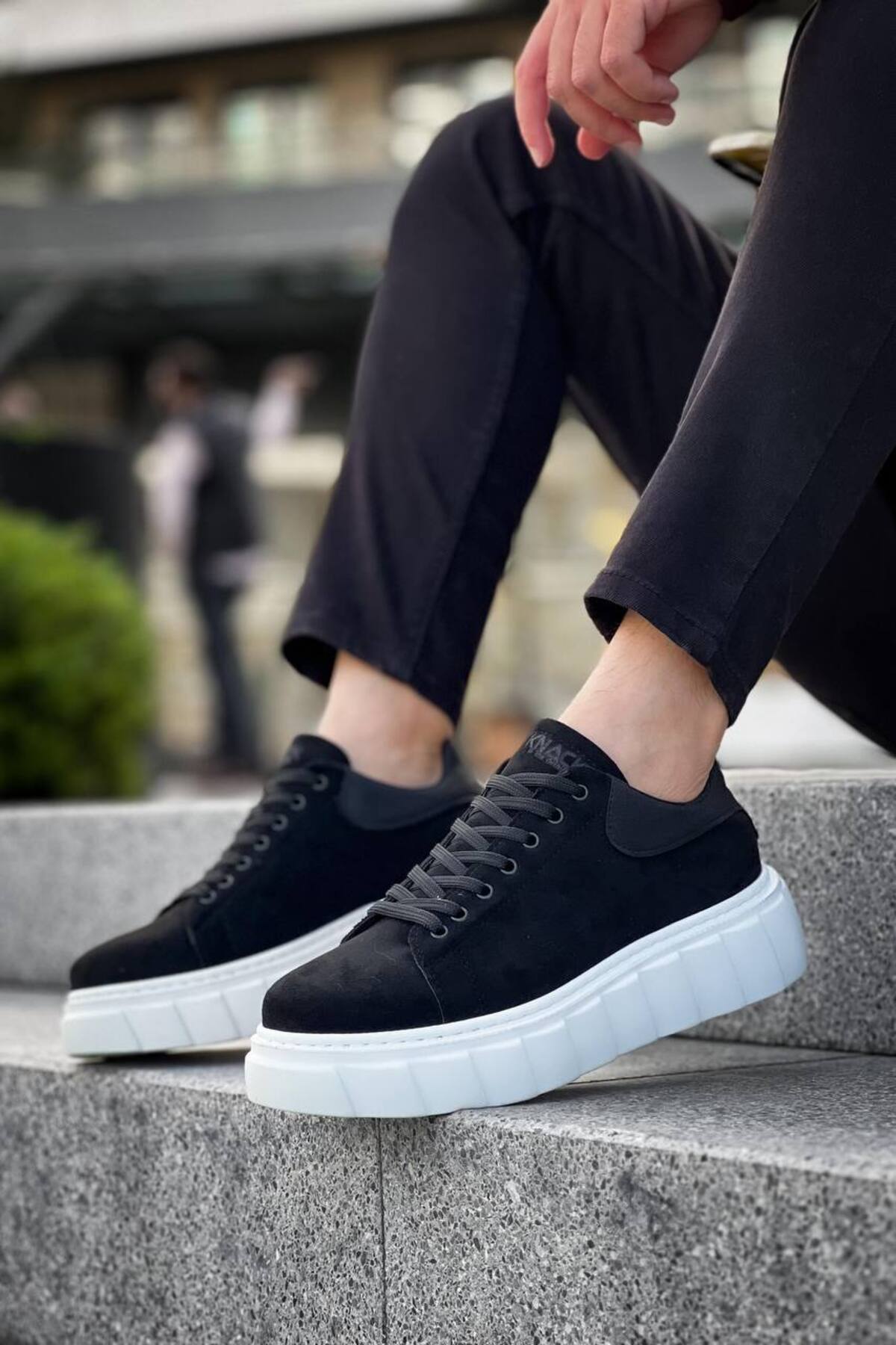YG044 Men's High Sole Lace-Up Suede Sports Sneaker Shoes SBT-BLACK