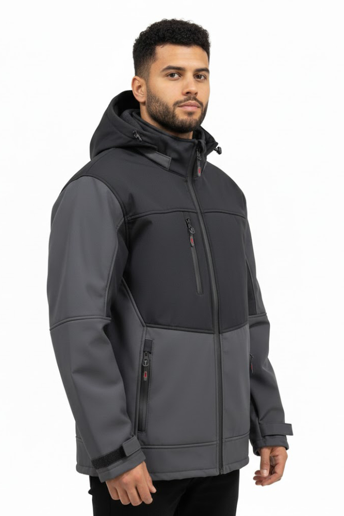 کت تاکتیکال اسپرت خاکستری مشکی ژاکت Softshell Water Repellent — خاکستری PARÇALISOFT