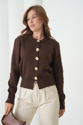 Park Karon Kadın Bisiklet Yaka Düğme Detylı Premium İplik Triko Ceket 12319.Crs