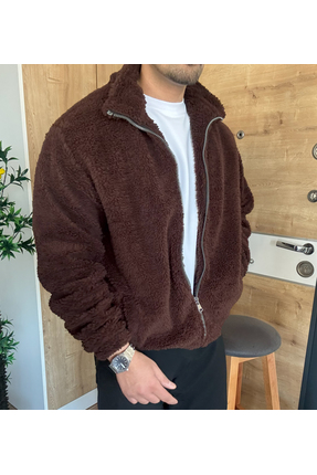 blucombin Erkek Peluş Mont Oversize Astarlı