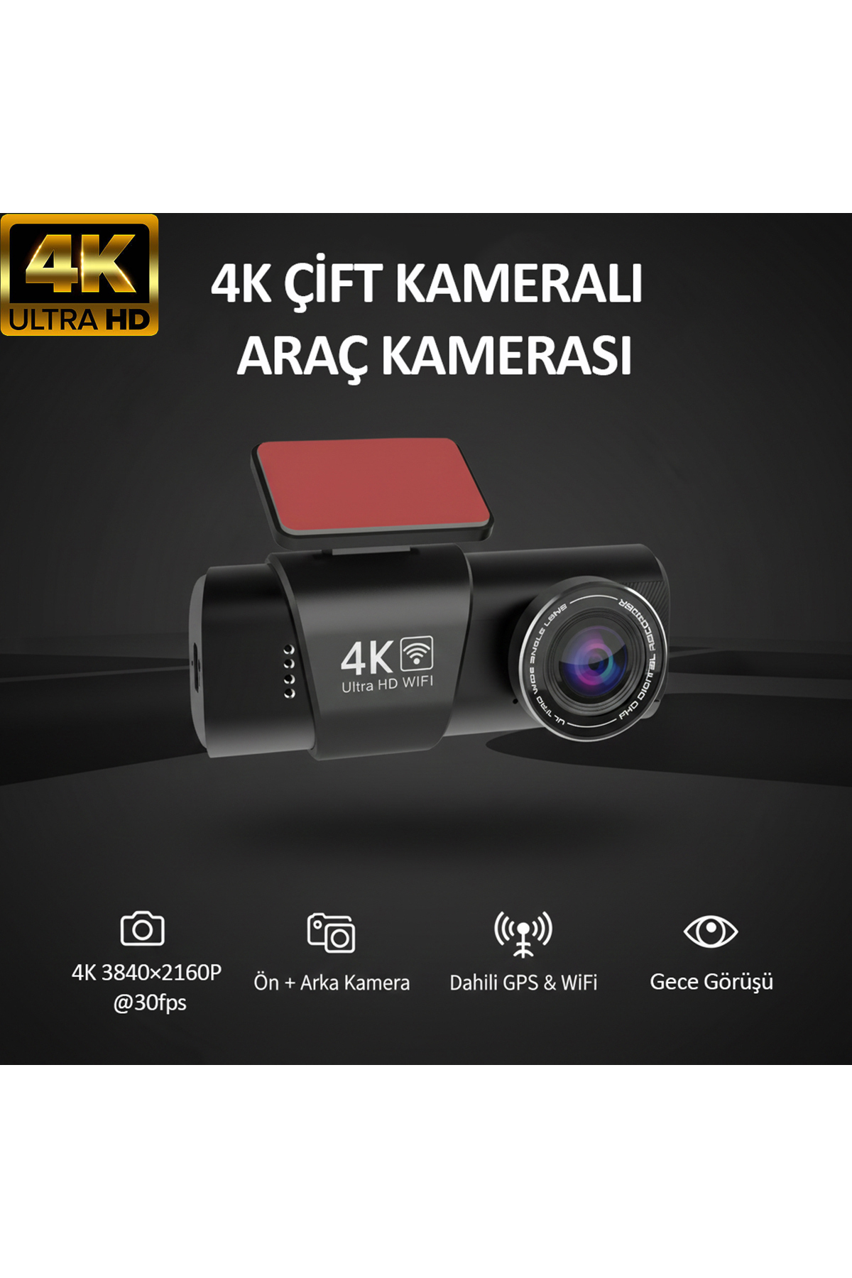 Tekvora L308 4K Çift Kameralı Araç Kamerası | GPS + WiFi | Gece Görüşlü