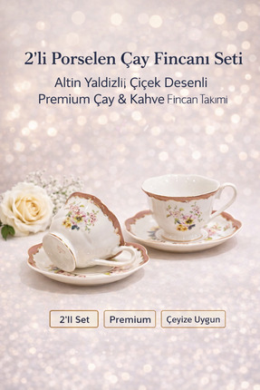 ACAR Vintage Serisi 2 Kişilik Geniş Hacimli Porselen Çay Fincanı - Şeftali Tonu