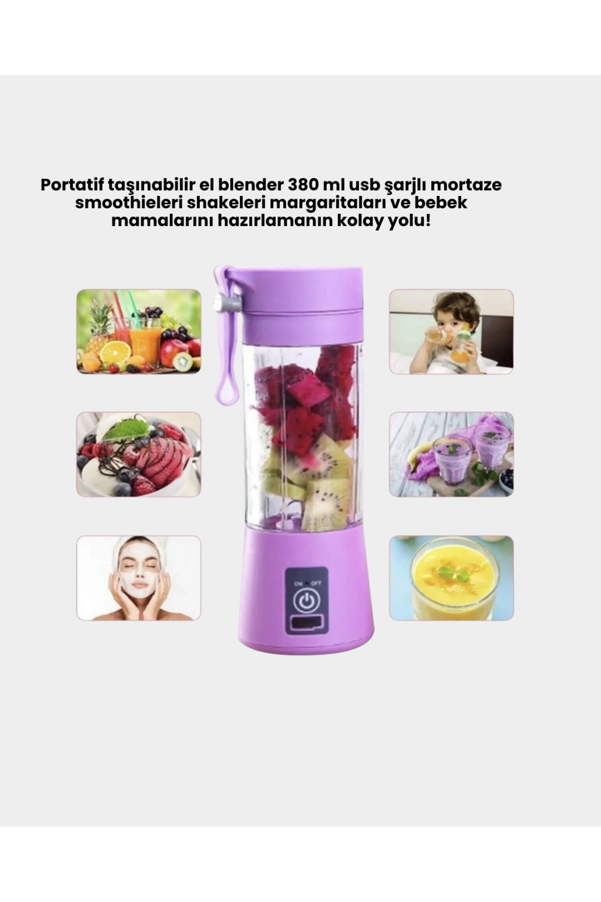 Sepetink Mini Taşınabilir Blender 380ml USB Şarjlı Detoks Smoothie Hazırlayıcı