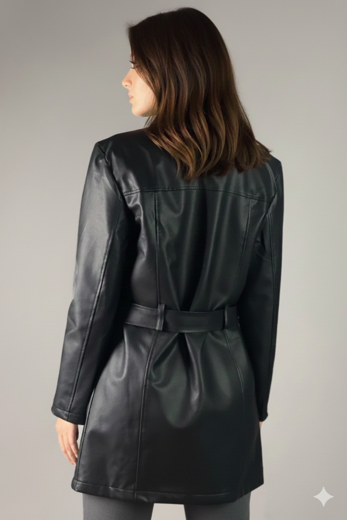 Orions Collection  Kadın Siyah Uzun Deri Ceket - Görsel 3