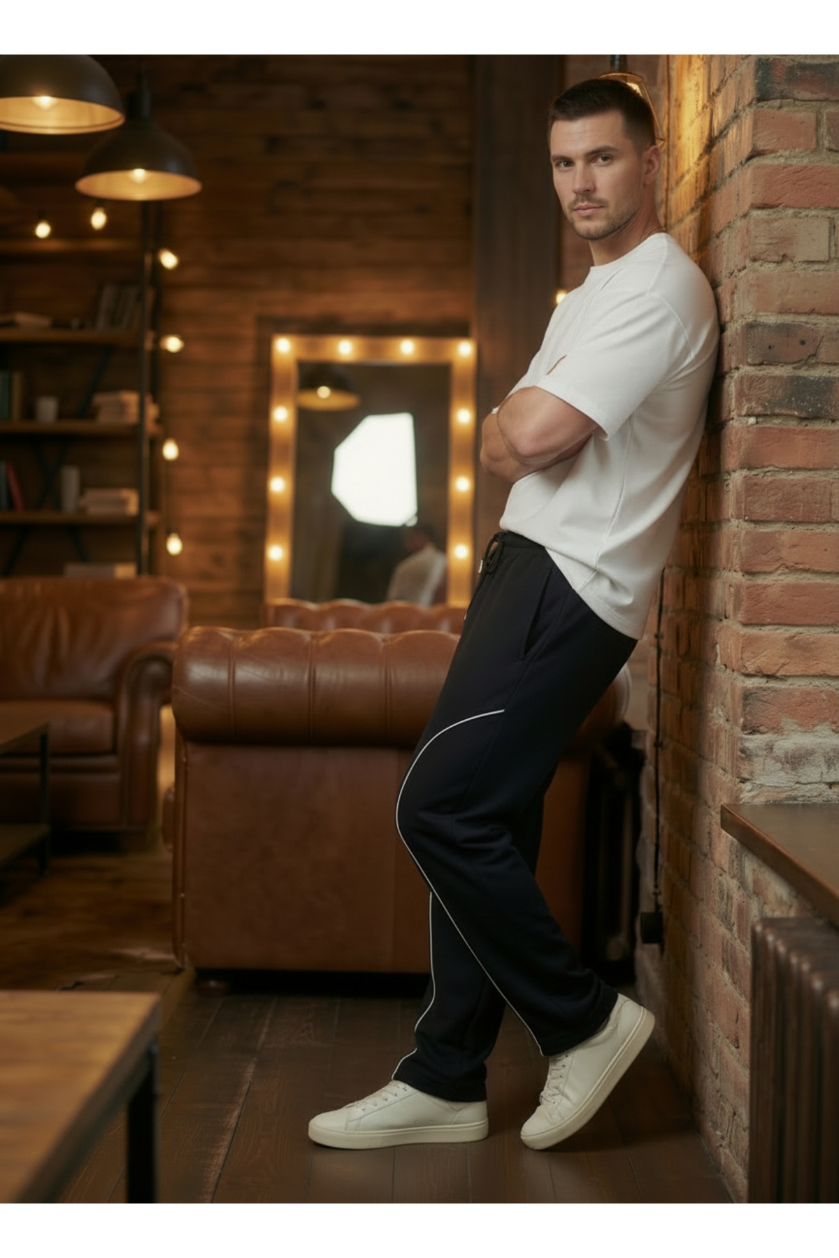 Veleno  Erkek Siyah Baggy Biyeli Oversize Relaxed 4 Mevsim Eşofman Altı Bol Paça 2 İplik Tam Kalıp - Görsel 5