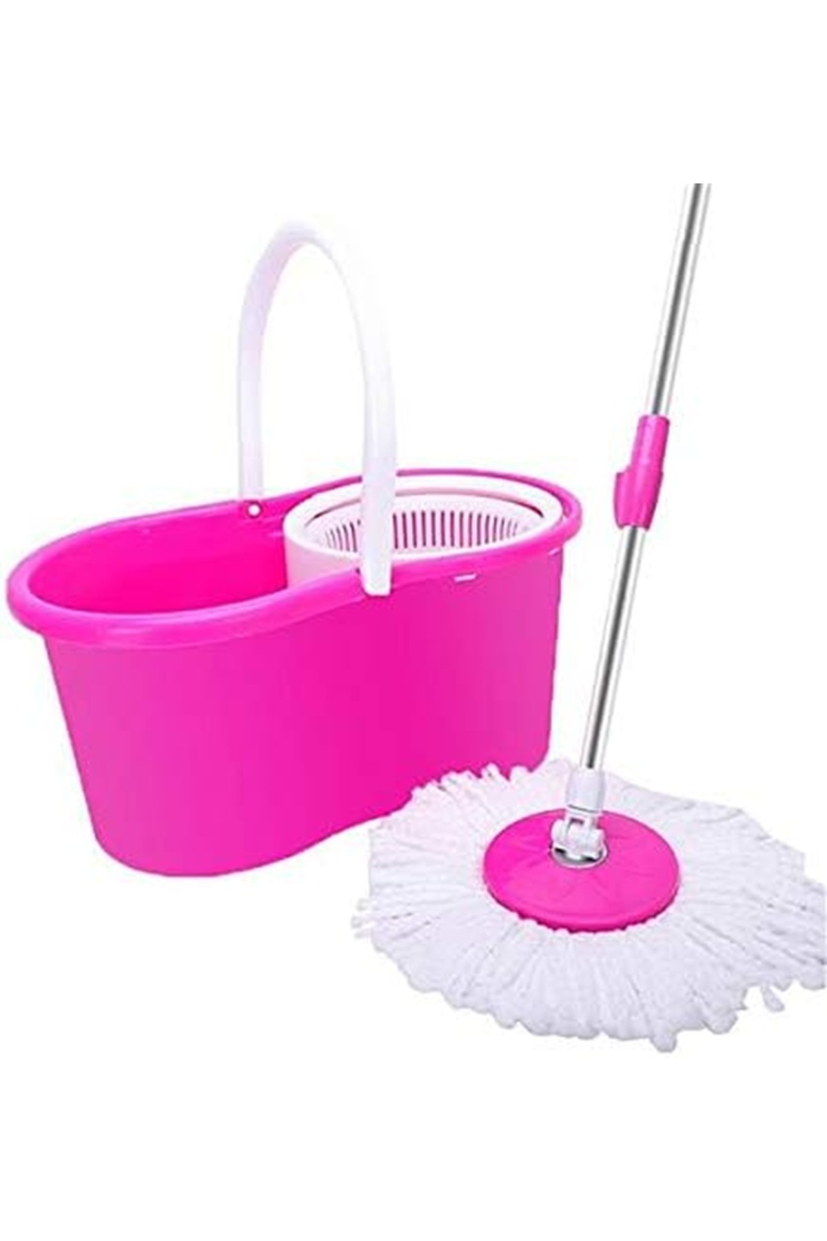 مجموعة ممسحة و دلو دوارة سهلة العصر والتنظيف، ممسحة ارضية مع عصارة دوارة ورأس من المايكروفايبر,احمر