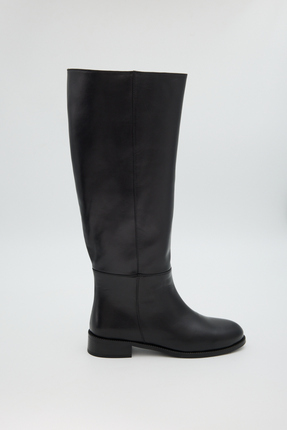 Jande Kadın Siyah Diz Altı Hakiki Deri Yarım Astar Çizme – Klasik XL Konç