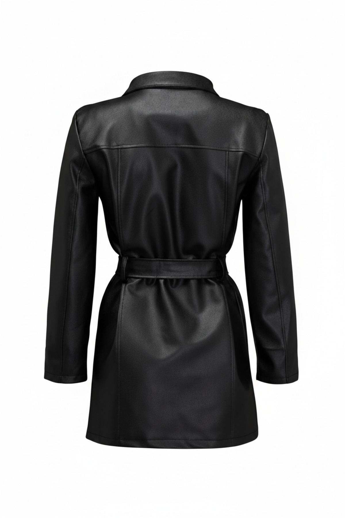 Orions Collection  Kadın Siyah Uzun Deri Ceket - Görsel 5