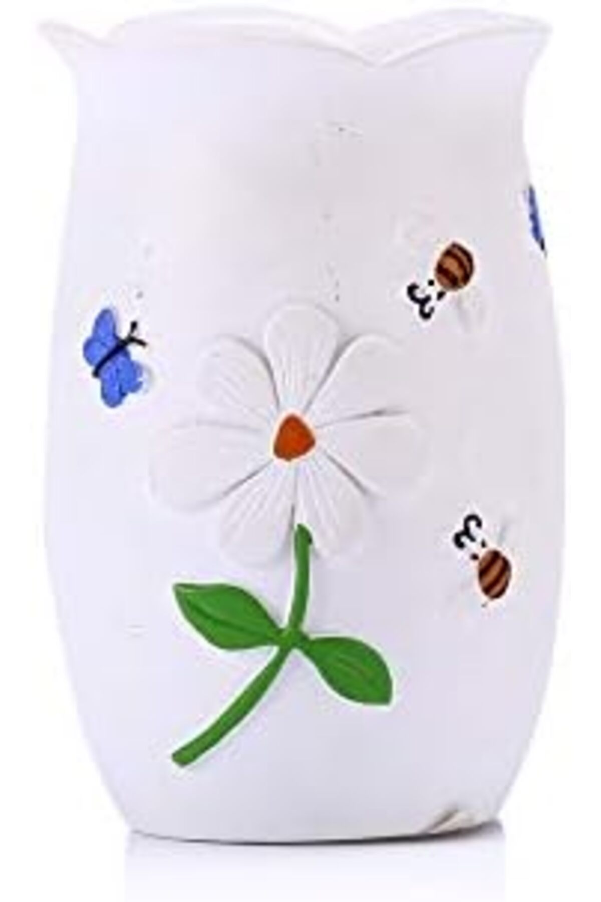 BRF NwoTeknoloji Homi KALEMLİK ÇİÇEKLİ POLİRESİN MODEL OFİS GERECİ 7x7x10cm, Beyaz 1205362