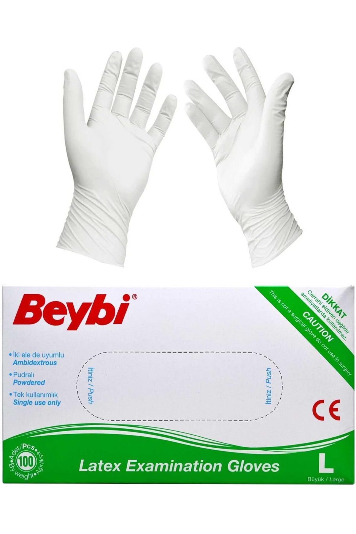 BRF NwoTeknoloji Large (Büyük Boy) Latex Pudralı Muayne Eldiveni 100'lü Paket 1205362