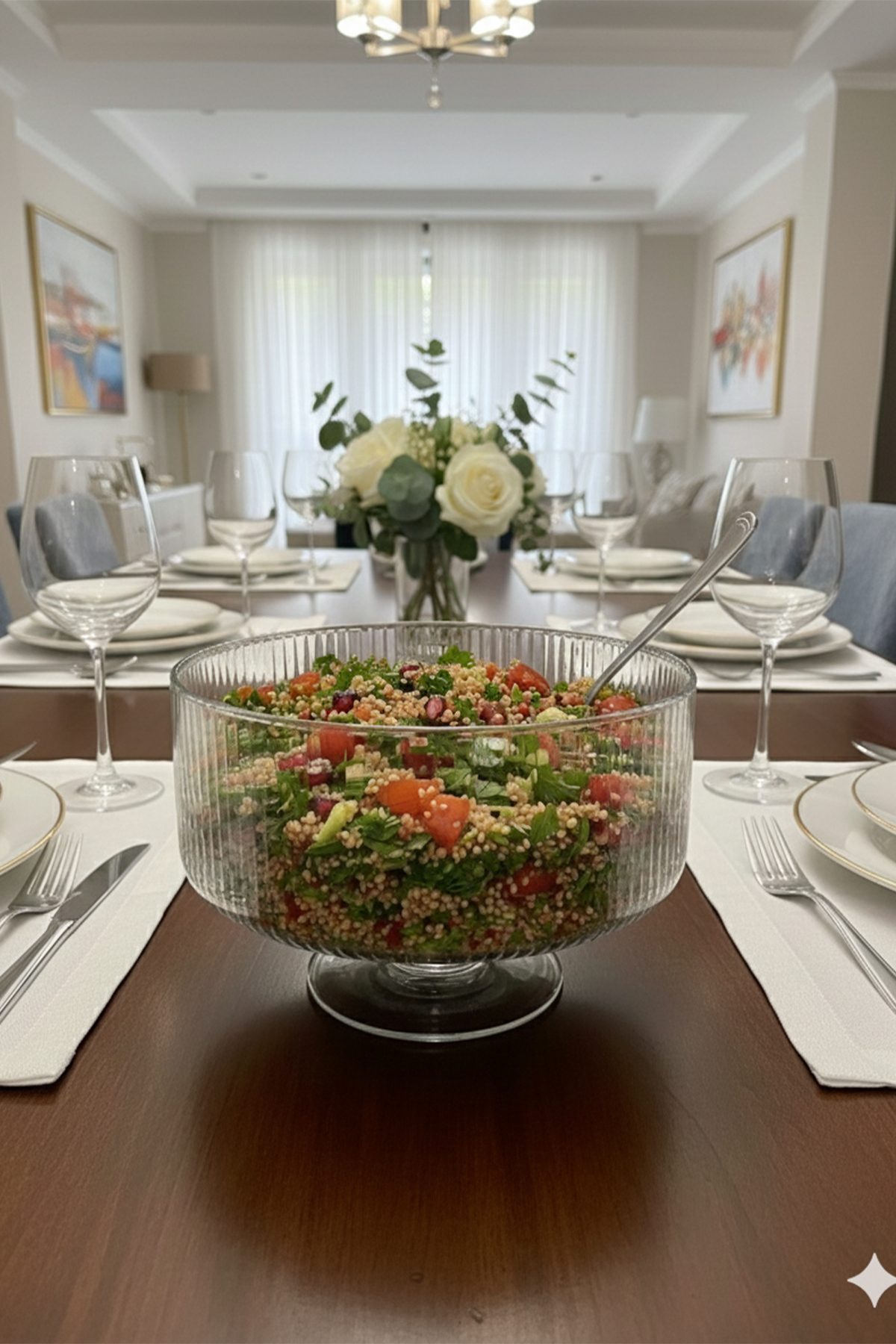 Home Elvoria Striped Glass Pedestal Serving Bowl