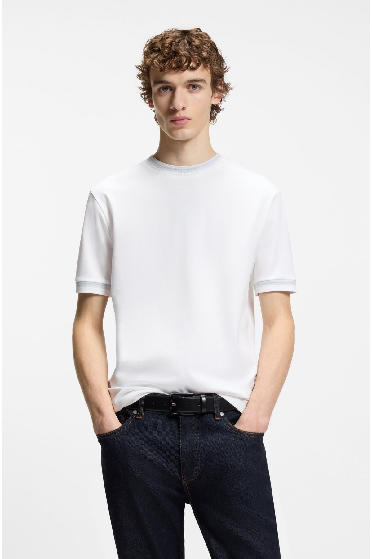 BOSS Erkek %100 Pamuklu Normal Kalıp Kısa Kollu Beyaz T-Shirt
