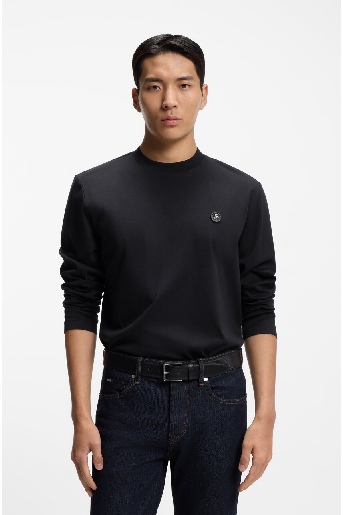 باس سویشرت آستین بلند طرح‌دار مردانه، ۱۰۰٪ پنبه، سایز معمولی، سرمه‌ای، کد ۵۰۵۵۵۱۰۷-۴۰۴