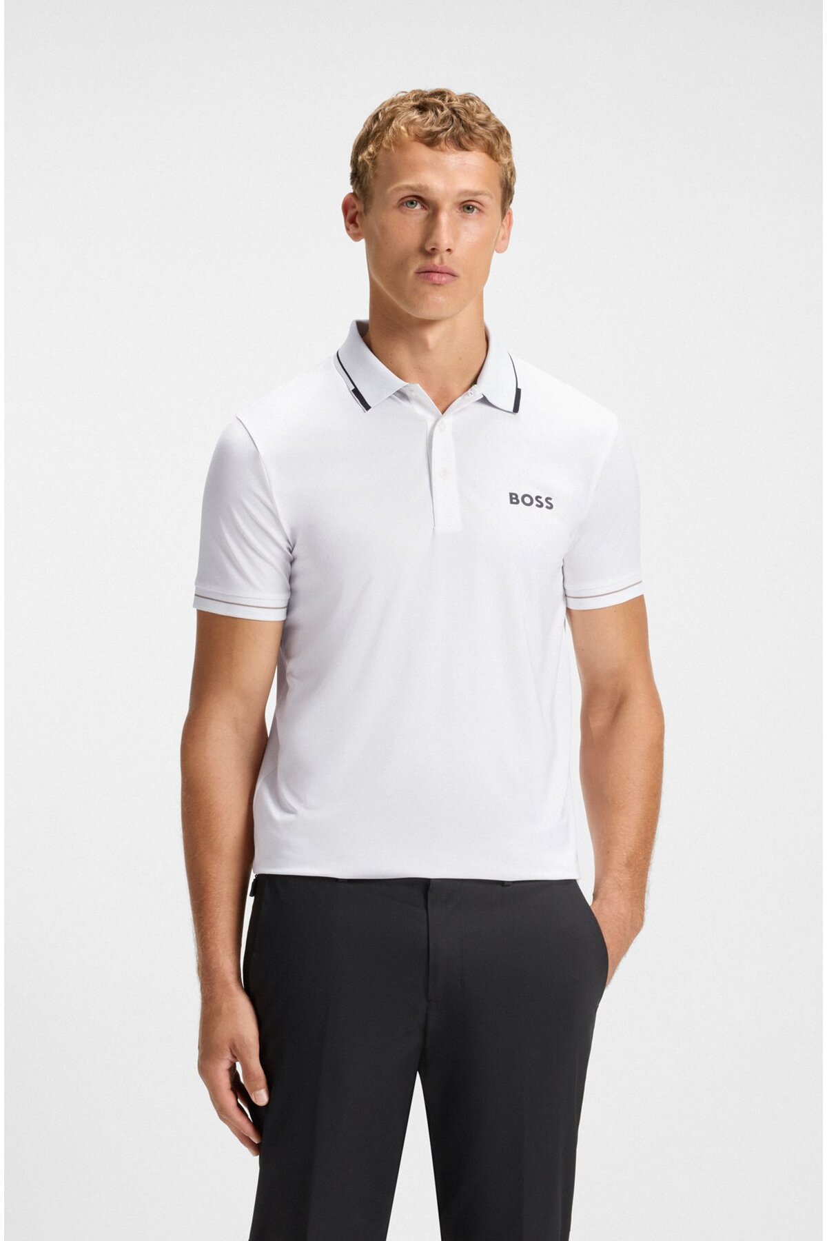 باس تی‌شرت مردانه اسلیم فیت سفید با لوگوی متضاد، آستین کوتاه، کد ۵۰۵۰۶۲۰۳-۱۰۴