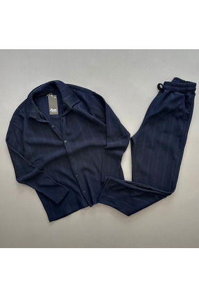 Richarlison Erkek Lacivert Rahat Kesim Ottoman Kumaş Fitilli Takım Düğmeli Üs...