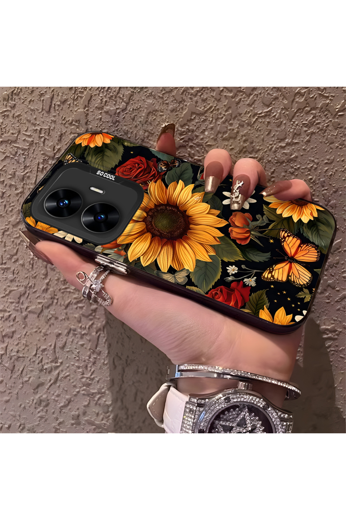 Realme C55 Compatible Phone Case Camera protection Hard Back Anti Fall Fresh flowers