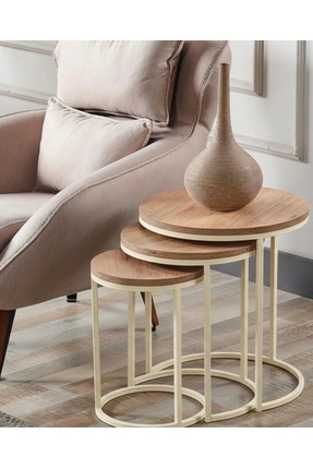 Reis Tasarım Ahşap 3’lü Zigon Sehpa Seti – Metal Ayaklı – Atlantik Çam – Mode...