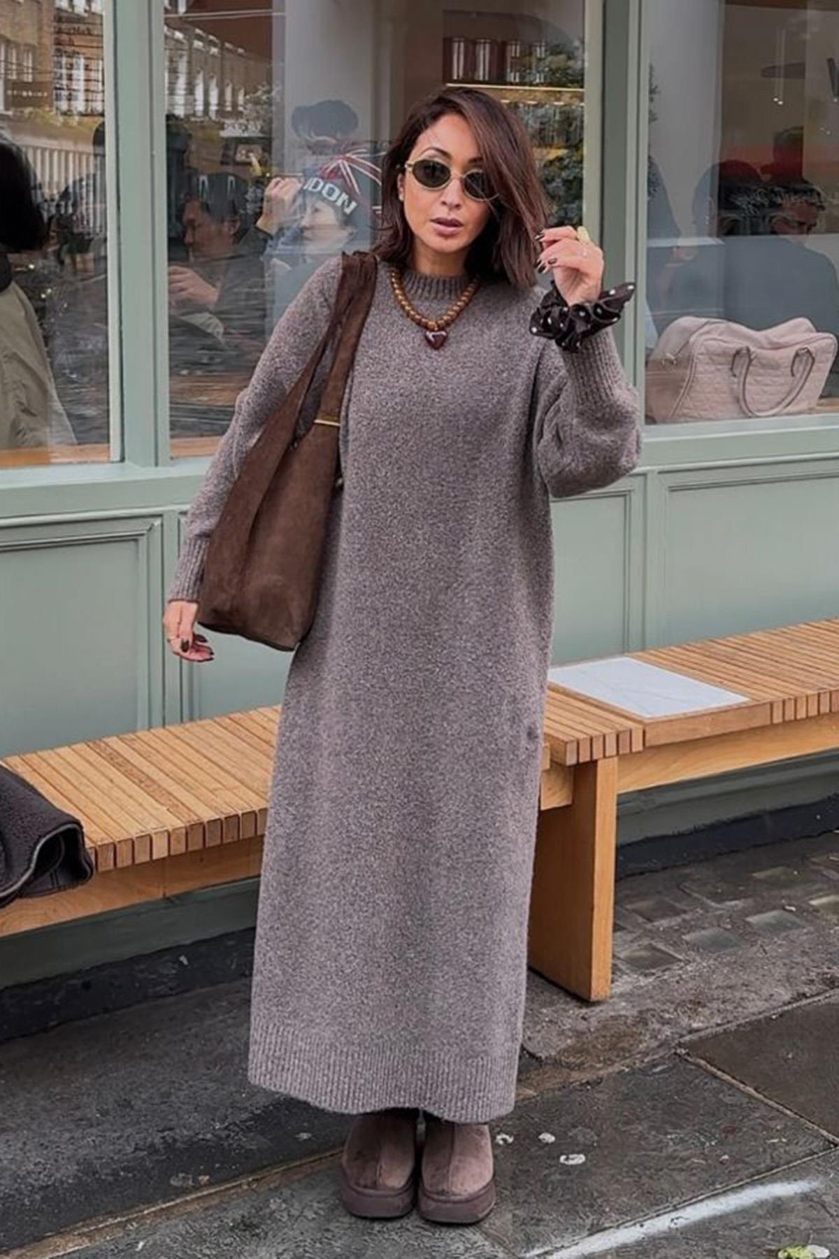 Madmext Vizon Bisiklet Yaka Basic Triko Kadın Elbise MG2611 görsel 3