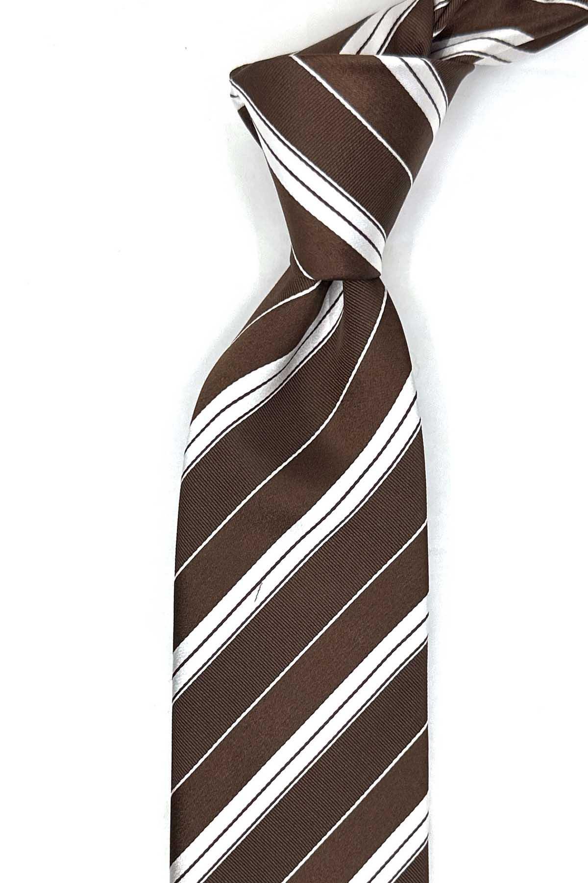  کراوات ابریشمی ایتالیایی قهوه‌ای مدل میلوچیا IK2132