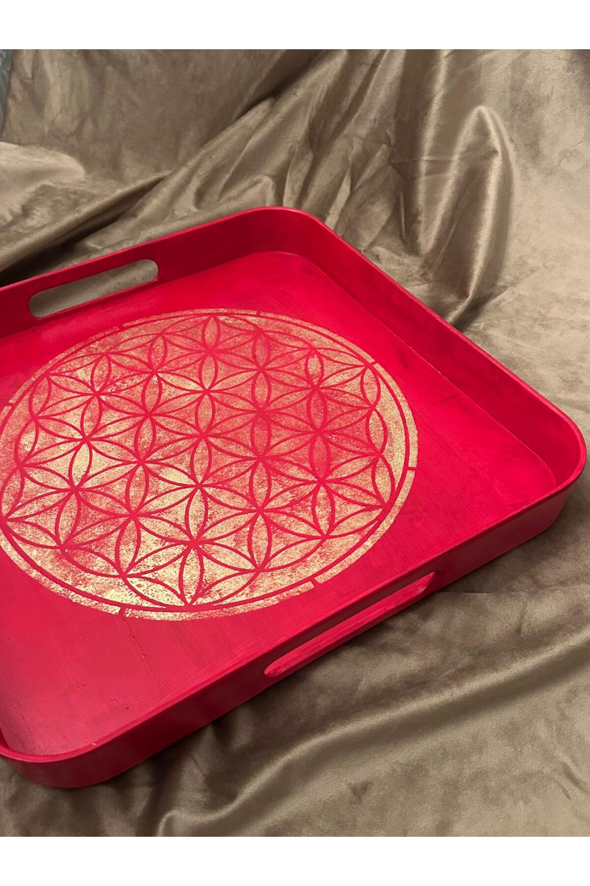 TaneStore Flower of Life El Yapımı Ahşap Tepsi