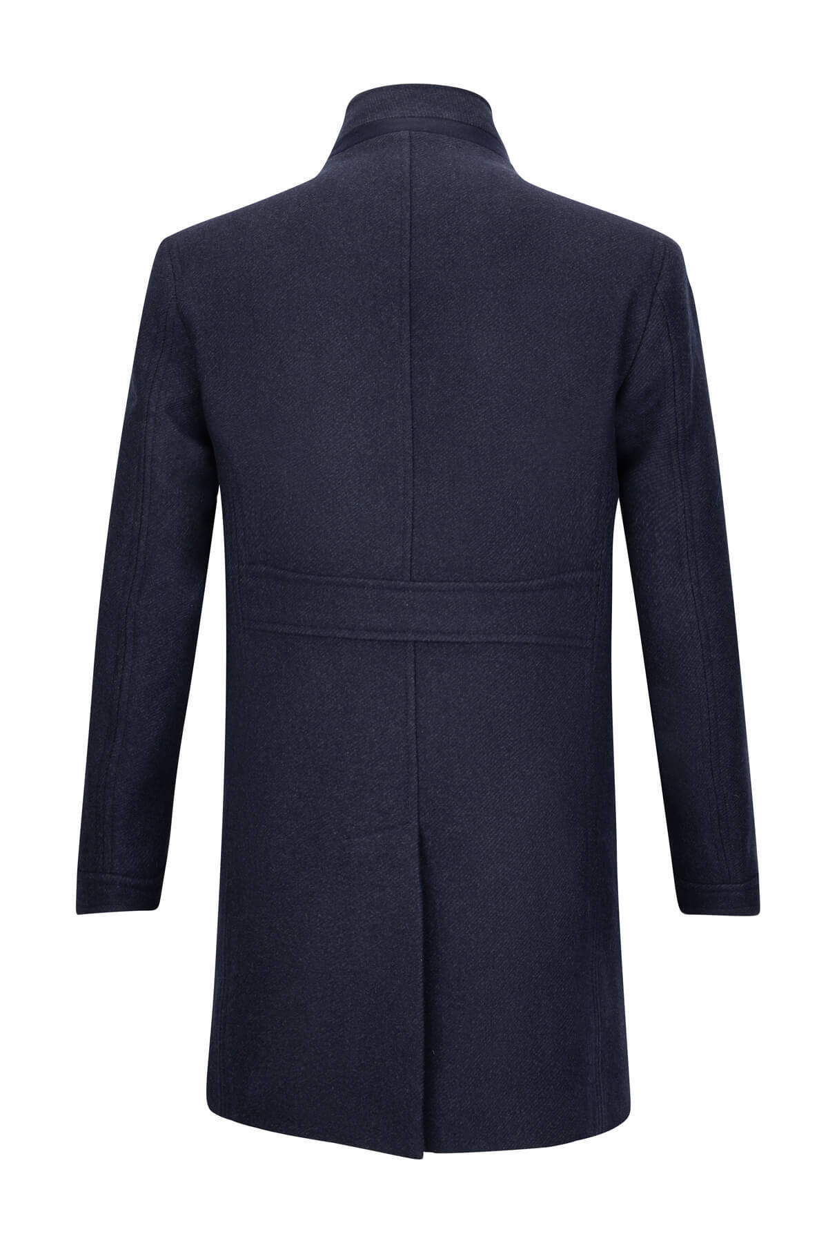 SAYKI Lacivert Slim Fit Ceket Yaka Yünlü Kaşe Palto görsel 2