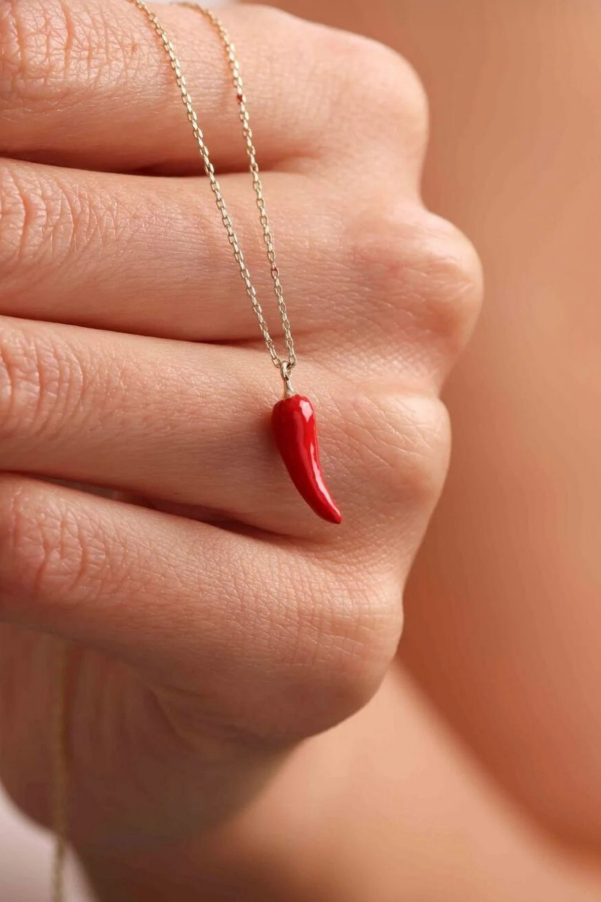 Elika Silver Kırmızı Biber Gold Kolye / Şans Kolyesi